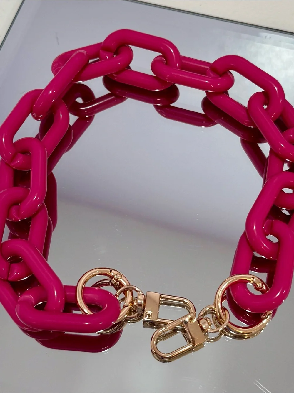 New Fuchsia Links Bag Chain with Gold Hardware